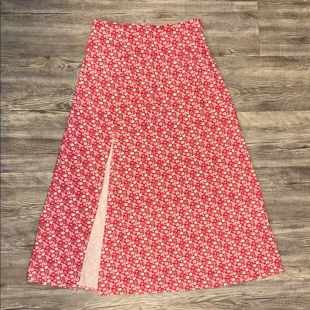 Chic Floral Red A-Line Skirt